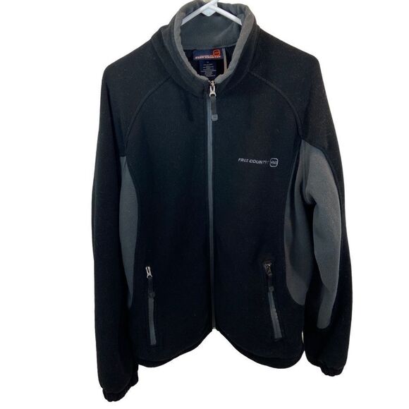 Mens Free Country Brand Full Zip Black and Grey Fleece Jacket Size Medium - Picture 1 of 5